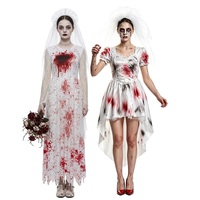 Robe de mariée fantôme sanglante, costume d'Halloween blanc déchiré pour fête d'horreur et performance scénique
