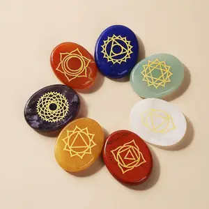 7 Kit batu dan kristal penyembuhan Reiki Chakra Reiki simbol Chakra bulat batu permata tapak halus untuk terapi meditasi Yoga