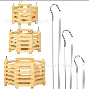 Wooden octagonal flower <b>basket</b> storage rack <b>for</b> balcony and courtyard green <b>plant</b> hanging <b>basket</b>, solid wood flower pot, - Product Image 5