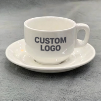 Ensemble tasse et soucoupe à thé en porcelaine blanche personnalisée 250 ml, avec anse ronde, vaisselle en céramique pour latte, maison et hôtel