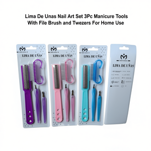 Lima De Unas Nail Art Set 3Pc Manicure Tools With File Brush And Tweezers For Home Use - Product Image 2