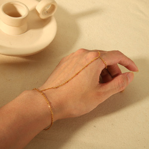 18K PVD Gold Zircon Stainless Steel Finger <b>Bracelet</b> Chain | One-Piece Vintage <b>Boho</b> Hand Chain Jewelry Women | Trendy - Product Image 4