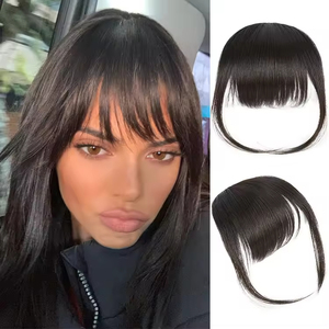 <span class=keywords><strong>Frange</strong></span> droite synthétique naturelle, effet cheveux humains, en fibre haute température, marron, pour femme, à clipser, pleine <span class=keywords><strong>frange</strong></span> - Product Image 1