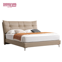 Lit en cuir véritable LOONGFUNG avec cadre en bois de pin massif robuste, tête de lit rembourrée, design luxueux léger, meubles de chambre à coucher