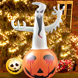 Decoración de Halloween para Exteriores, Calabaza Inflable de Halloween, Juguete Inflable de Calabaza Fantasma con Luz LED - Product Image 5