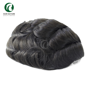 Hair Nature Wholesale Prótesis Capilar <span class=keywords><strong>para</strong></span> <span class=keywords><strong>Hombres</strong></span> Calvos con Base de PU de Piel Fina de 0.08-0.1mm, Lazo en V de 1/8 de Pulgada y Línea de Cabello Natural - Product Image 6