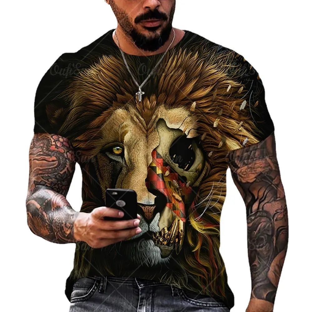 Camiseta con estampado 3D de Lobo y animal para hombre, Camiseta deportiva con mangas sueltas