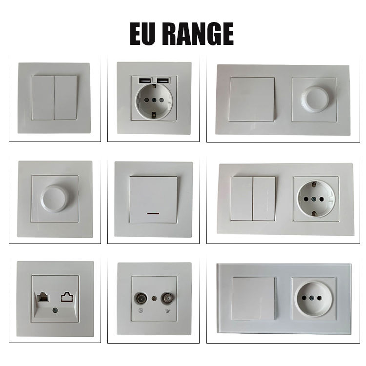 New Arrival Crystal Glass Panel Socket 10A EU Electric Switch Socket Eu Standard Switches Sockets