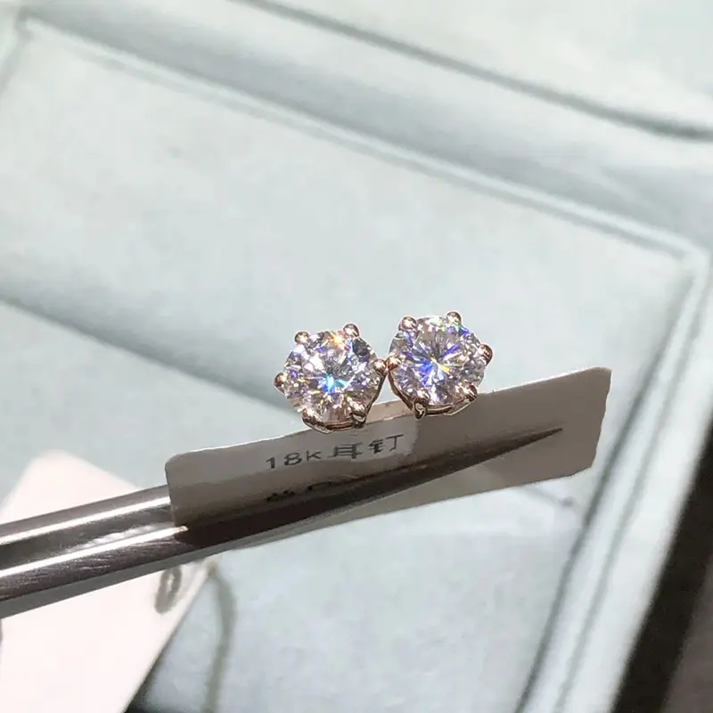 18K Rose Gold Plated Diamond Test Past Round Brilliant Cut Total 1-2 Carat D Color Moissanite Stud Earrings Silver 925 Jewelry