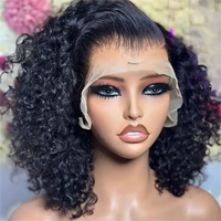 Perruque Courte Bob Frisée Kinky en Cheveux Humains, Sans Colle, Ondulée Effet Eau, Perruque Frontale HD Lace, Brésilienne, Pas Chère, Entièrement en Dentelle pour Femmes Noires