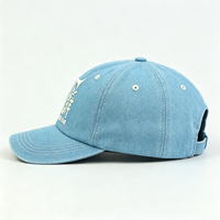 Casquette de baseball en denim avec logo brodé personnalisé, ajustable, non structurée, pour sports de plein air, style papa
