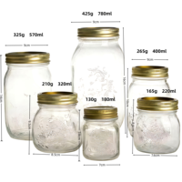 Pot en verre pour le stockage des aliments, confiture, miel, pot Mason, 4 oz, 8 oz, 12 oz, 16 oz, 32 oz, pot d'emballage avec couvercle métallique séparé