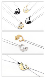 Модное трендовое ожерелье для пар из нержавеющей стали с подвесками в виде черно-белого кота и сердца на удачу, цепочка, подарок для лучших друзей, ювелирные изделия - Product Image 5