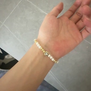 Evil Eye <b>Bracelet</b> Gold Beaded Pearl <b>Stretch</b> Unisex Jewelry Gift - Product Image 2