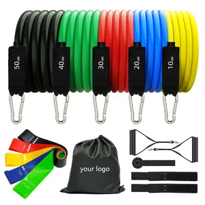 GEDENG 11 BH tali tarik elastis, Set tali Fitness resistensi Yoga 11 potong tali resistensi