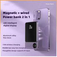 Batterie externe magnétique sans fil en alliage, charge rapide PD 15W 20W, 5000 mAh 10000 mAh, mini batteries externes pour téléphones