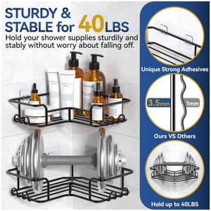 White Corner Bathroom <b>Storage</b> Rack 3 Tier <b>Shower</b> Organizer Durable Mounting For Bath Essentials - Product Image 2