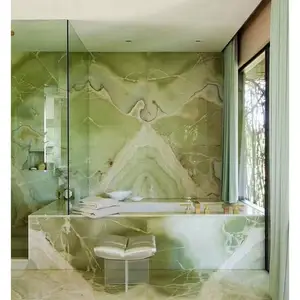 HZX美しい磨かれた緑の翡翠オニキス大理石の石のスラブテーブルリビングルームバスルームキッチン家具壁オニキスタイル