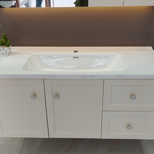 Modern Luxury White Lacquer MDF Bathroom Vanity Unit Smart Mirror Ceramic Basin Transparent Glass Display Cabinet Wall-Mounted - Product Image 2