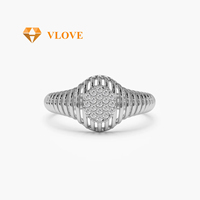 Cincin Pertunangan Berlian Buatan Laboratorium dengan Setting Vintage Emas Padat 14K 18K VLOVE untuk Wanita Perhiasan Pernikahan