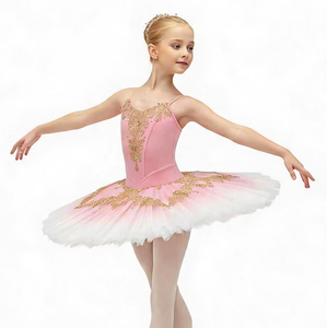 AL-T1646 Tutú de Ballet Rosa para Niñas, Disfraz Profesional para Competencia y Actuación, Tutú Ombre Pancake - Product Image 1