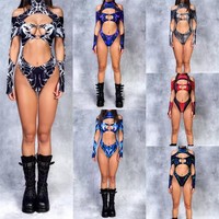 Combinaison de cosplay sexy pour femme King Mcgreen Star, col halter, multicolores, effet magma, découpes artistiques, maillot de bain à fente haute