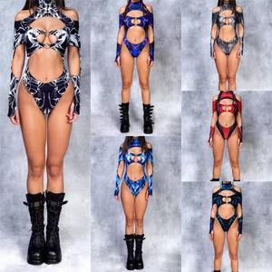 Combinaison de cosplay sexy pour femme King Mcgreen Star, col halter, multicolores, effet magma, découpes artistiques, maillot de bain à fente haute - Product Image 1