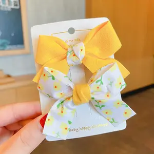 Kinder Stoff Bowknot Haarschleife Baby niedlicher Bogen Clip Haarschnalle Kinder bunte Blume Haarschleife Mädchen Kopfbekleidung Set