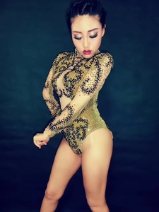 Vestido de fiesta de lujo para escenario, traje de una pieza ajustado con diamantes de imitación dorados brillantes para club nocturno, Bar, <span class=keywords><strong>Netflix</strong></span>, bailarina de plomo - Product Image 6