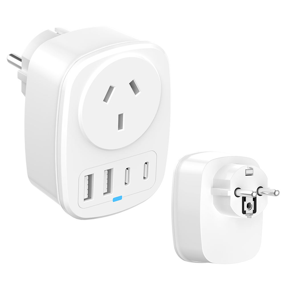 HONPNK AU to Europe Travel Plug Adapter with 2 USB C Ports 10A Rated Current Type G Socket European Power Plug Adapter