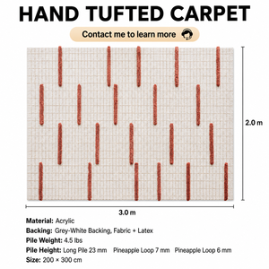 Tappeto <span class=keywords><strong>in</strong></span> Acrilico Avorio con Barre <span class=keywords><strong>in</strong></span> Terracotta, Tessitura a Bouclé, Stile Japandi, Moderno per <span class=keywords><strong>Soggiorno</strong></span>, Annodato a Mano - Product Image 2