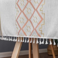 Nordique brodé coton lin gland dentelle couleur unie nappe tapis de pique-nique