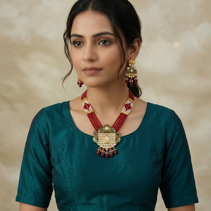DIVYORO Conjunto de collar oxidado con cuentas de rubí de múltiples hebras y motivo tradicional de Ganesha, joyería artesanal tribal bohemia. - Product Image 1