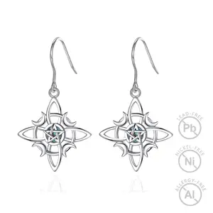 Merryshine 925 plata esterlina hipoalergénico irlandés celta joyería Wicca nudo colgante aro gota pendientes para mujer