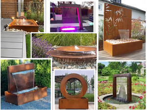 Fontaine d'eau rectangulaire de luxe en métal avec éclairage intégré pour décoration de jardin extérieur, montage sur terrasse, finition polie - Product Image 4