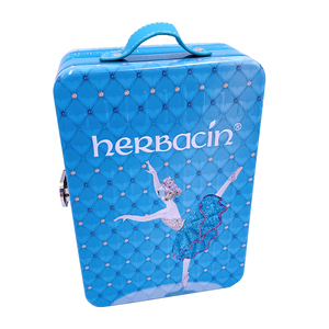 Emballage vide en forme de valise rectangulaire de luxe Boîte à cosmétiques en fer blanc Boîte à cosmétiques en fer blanc avec poignée et serrure - Product Image 1