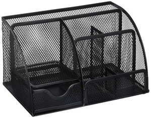 High Quality 7-Compartment Black Metal Mesh <b>Pen</b> Holder and Desktop Storage Drawer Desk Set Organizer - Product Image 3