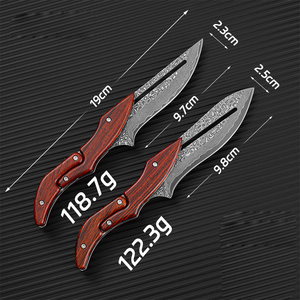 มีดพับเหล็กดามัสกัสแบบปรับความยาวได้กระเป๋ากลางแจ้งมีดล่าสัตว์ป่าซองหนัง - Product Image 6