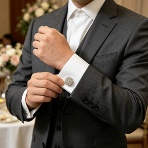 Ensemble de boutons de manchette et pinces à cravate en métal argenté pour chemises homme, personnalisables avec logo, pour chemises de luxe - Product Image 1