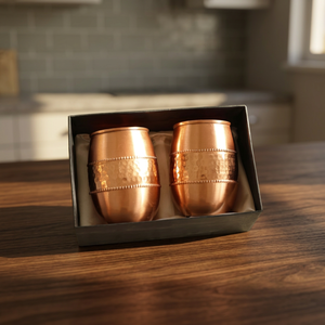 Copper Drinkware <b>Gift</b> Set Hammered Metallic Cups <b>Boxed</b> Presentation for Tea Coffee Rituals - Indian Home Crafts - Product Image 3