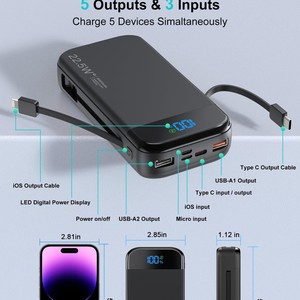 <span class=keywords><strong>2026</strong></span>년 베스트셀러 제품 듀얼 USB 대용량 20000mAh 내장 케이블 야외용 휴대용 충전기 슬림 USB 보조배터리 - Product Image 4