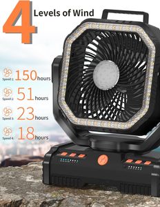 Ventilateur de camping électrique portable léger de 12 pouces, batterie rechargeable de 40 000 mAh, lumière LED, mode <span class=keywords><strong>SOS</strong></span>, oscillation automatique, sans balais - Product Image 3
