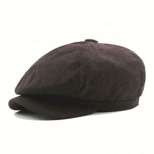 Wholesale European Style <b>Flat</b> <b>Cap</b> for <b>Men</b> 8 6 Panels Newsboy <b>Cap</b> Striped Knitted Design for Casual Sports and Party - Product Image 2