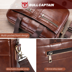 BULLCAPTAIN <b>Briefcase</b> Shoulder Messenger Bags Men's Genuine Leather 14-inch Laptop Bag's Men's <b>Briefcase</b> Office Business Handbag - Product Image 4