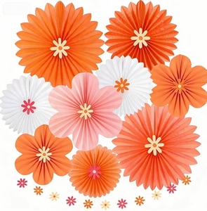 Abanicos de papel DAMAI, color naranja y blanco, redondos, decoraciones colgantes de pared para cumpleaños, bodas y fiestas. - Product Image 1