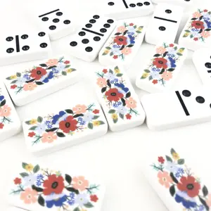 Factory Price Custom Printing Domino Game Tile Flower Back White Chicken Foot Dominoes Game