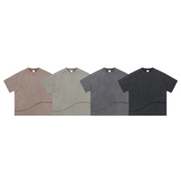 Kaos Pria Gaya Jalanan Amerika 275g Distressed Vintage Patchwork Frayed Edge Personalized Drop-Shoulder Lengan Pendek