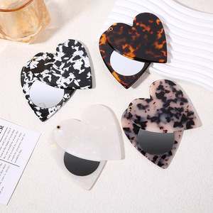 Heart Shape Acetate Makeup Mirror Pocket Compact Mirror Fashion Hair Accessory for Daily Touch <b>Up</b> - Product Image 1