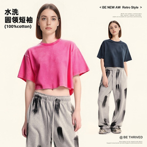 2026 Spring/Summer Trendy Casual New Crop <b>Top</b> Sexy Short Loose-fitting Neck Sporty Short-sleeved 100% Cotton T-shirt Women - Product Image 5