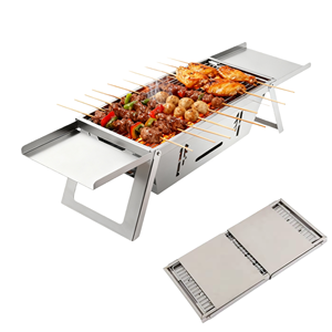<strong>Mini</strong> Easy Assembled Folding Portable <strong>Charcoal</strong> BBQ <strong>Grill</strong> &amp; Griddle Stainless Steel Non-stick Surface for Camping Party Home - Product Image 1